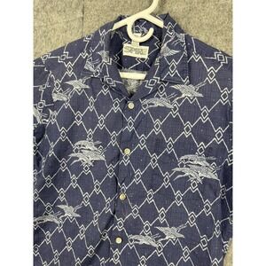 Vintage SPIRE California Shirt Men's Medium Blue Button Up Abstract AOP Birds *